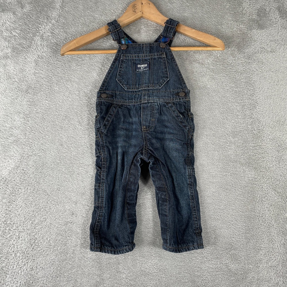 OshKosh B'gosh Denim Overalls Kids 9 Month Blue Flannel Lined Carpenter Workwear